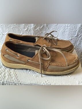 Sperry Men's Brown/Tan Leather Boat Shoes - Lace-Up Deck Style billfish 2 eyelet